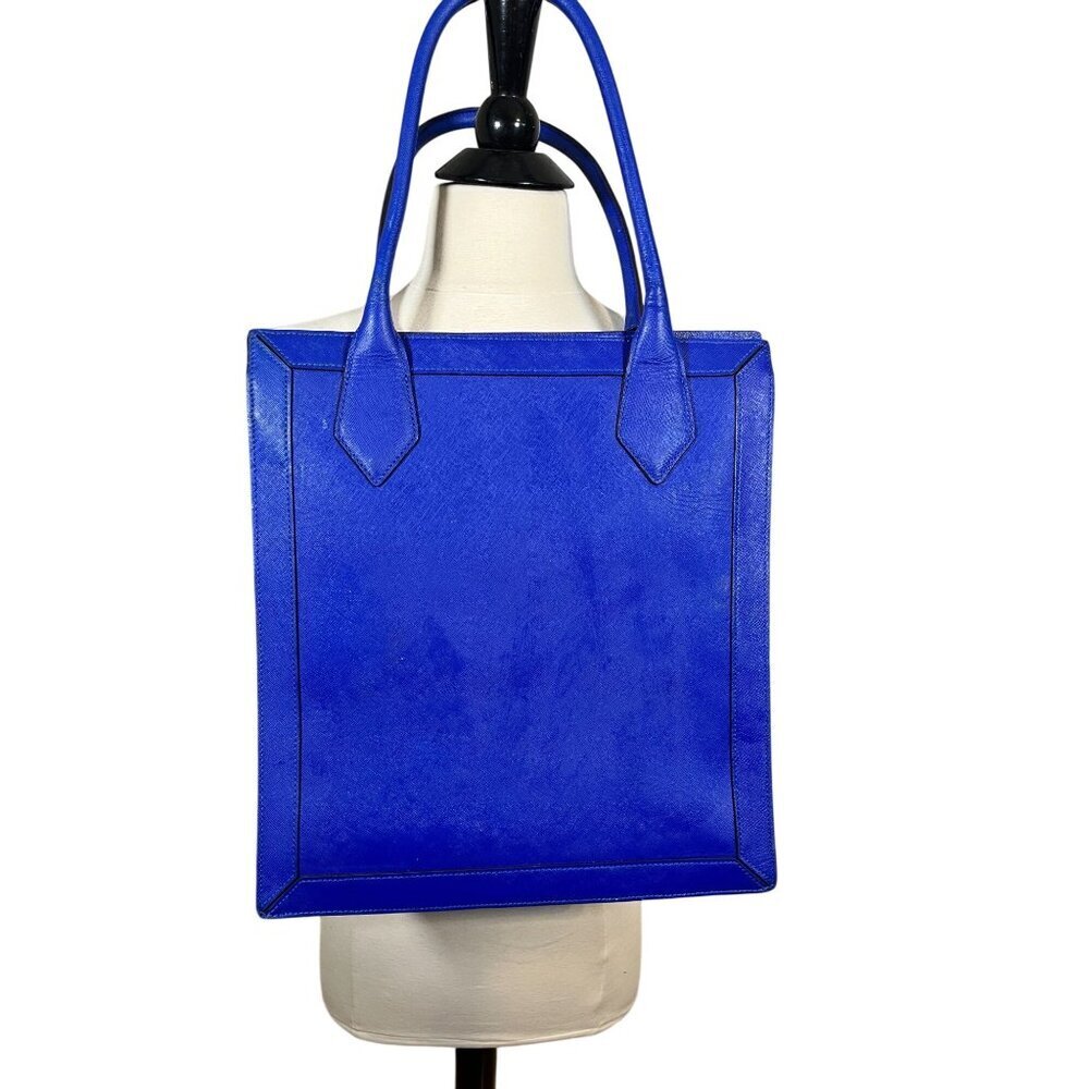 Henri Bendel Saffiano Leather Rivington Royal Blue Tote Pebbled Luxury Preppy - Picture 11 of 16